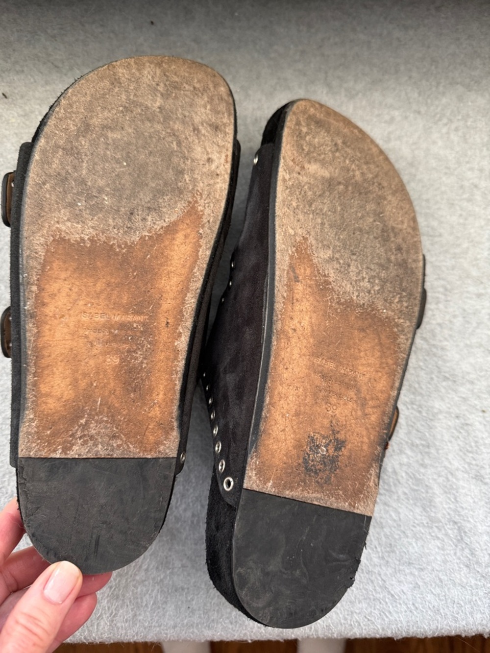 Isabel Marant Black Grommet Double-Strap Slide Sandals - Picture 4 of 6